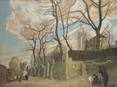 Alphonse QUIZET (1885-1955) Utrillo peignant devant le Lapin Agile Huile sur toile...