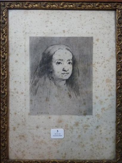 Théodule RIBOT (1823-1891) Portrait Eau forte Signée dans la planche 13,2 x 10,5...