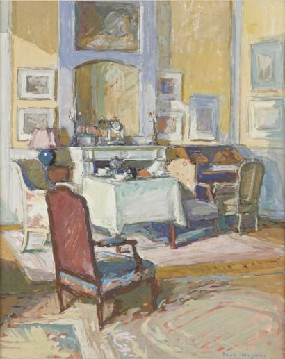 Paul HUGUES (1891-1950) Un coin du salon Gouache Signée en bas à droite 39 x 31 cm...