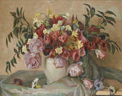 Constantin FONT (1890-1954) Bouquet de fleurs, 1943 Huile sur toile Signée en bas...