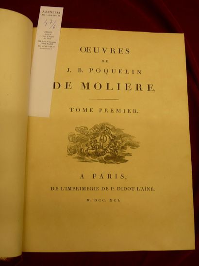 MOLIÈRE] Oeuvres de J. B. Poquelin de Moliere. À Paris, P. Didot l'Aîné, 1791-1794....