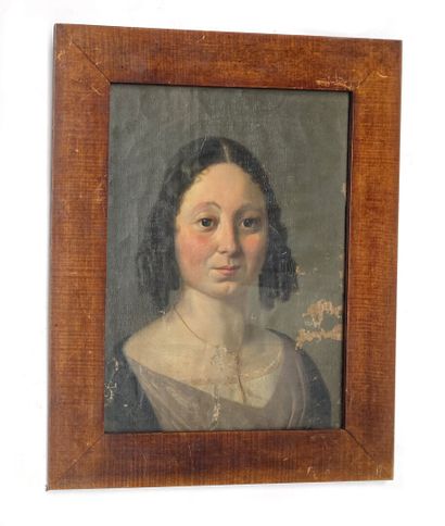 null École du XIXe siècle 
Portrait de femme 
Huile sur toile, contrecollé sur panneau...