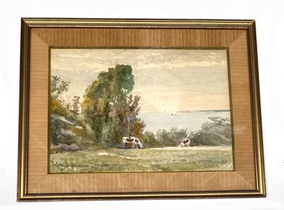 null Louis Valère LEFEBVRE (1812/40-1902) 
Vaches dans un paysage 
Deux aquarelles,...