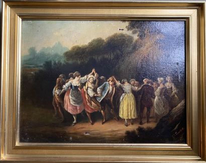null École de la fin du XIXe siècle
La ronde de danse 
Huile sur toile, porte une...