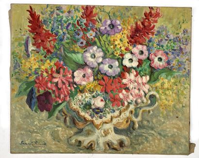 null Écoles du XXe siècle 
CINQ HUILES SUR TOILE comprenant : 
- Bouquet de fleurs....