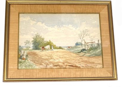 null Louis Valère LEFEBVRE (1812/40-1902) 
Vaches dans un paysage 
Deux aquarelles,...