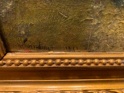 null LAMBINET 
Galanterie 
Huile sur bois ,signée et datée 1850 en bas à gauche .
43...