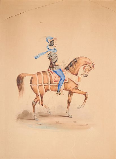 null Charles DE LUNA (c.1812-?) 
Cavaliers 
Cinq dessins au crayon et aquarelle sur...