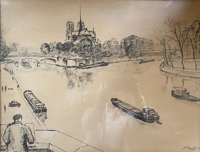 null Pierre BOUDET (1915/25-2010)
La Seine
Fusain sur papier, signé en bas à droite....