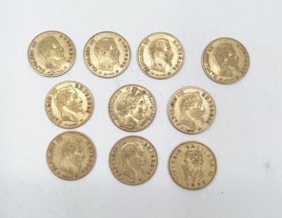 null 11 monnaies en or : 10 monnaies de 10 francs or et une monnaie de 10 lires en...
