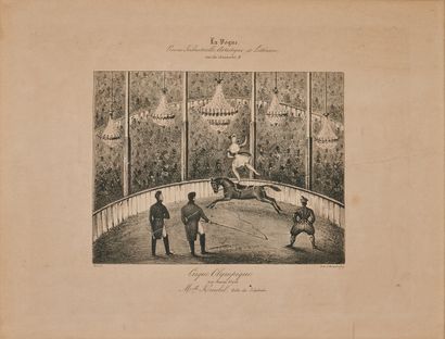 null HUIT PETITES GRAVURES en noir du XVIIIe et du XIXe siècle sur le thème du cirque,...