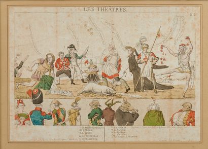 null FOUR ESTAMPES in black and color depicting scenes of theater, circus, trapeze...
