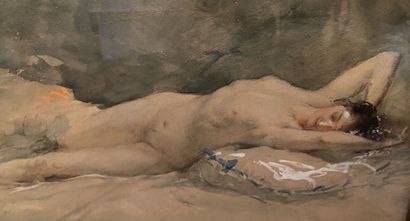 null ANTOINE CALBET (1860-1942)
Femme nue alanguie
Aquarelle sur papier, pastel et...