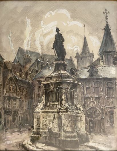 null Robert Antoine PINCHON (1886-1943)
Vue de la fontaine de la pucelle à Rouen
Crayon,...