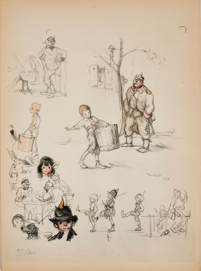 null Francisque POULBOT. Eight pages of sketches. 

(Paris, Les Belles éditions),...