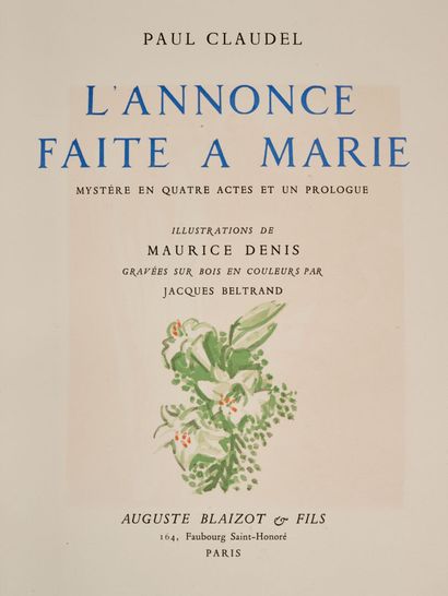 null Paul CLAUDEL. L'Annonce faite à Marie. Mystère en 4 actes et un prologue.

Paris,...