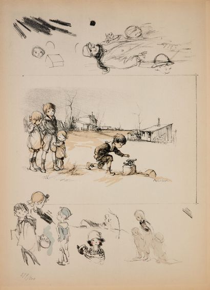 null Francisque POULBOT. Eight pages of sketches. 

(Paris, Les Belles éditions),...