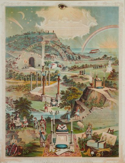 null UNITED STATES OF AMERICA. - FROM DARKNESS TO LIGHT. Chromolithographie maçonnique....