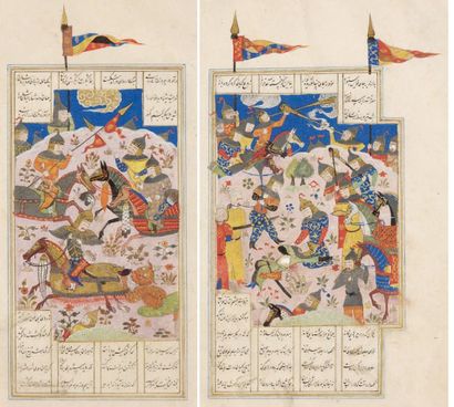 null Livre des Rois ou Shahname de Firdousi. Deux peintures illustrant des épisodes...