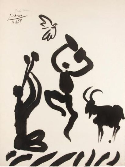 Pablo Picasso (1881-1973) Danseur et musicien, 1959 Lithographie en noir d'après...