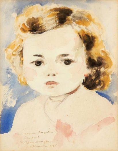 Kees VAN DONGEN (1877-1968) Portrait d'enfant, 1948 Technique mixte sur papier, signé,...