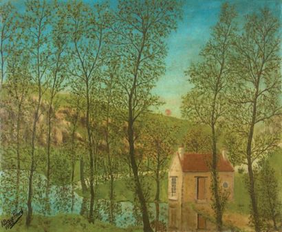 André BAUCHANT (1873-1958) Maison dans un paysage, 1925 Huile sur toile, signée et...