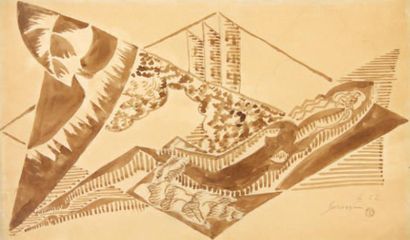 Leopold SURVAGE (1879-1968) Femme allongée, 1922 Technique mixte sur papier, signé,...