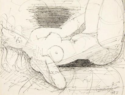 Marcel GROMAIRE (1892-1971) Nu allongé, 1957 Encre sur papier, signé et daté en bas...