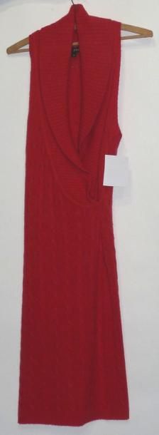 RALPH LAUREN Robe chasuble en jersey cachemire rouge à effets de cottes torsadées,...