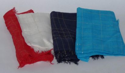 ANONYME Lot de 4 écharpes en étamine de laine et fil de lurex, bleu marine, turquoise,...