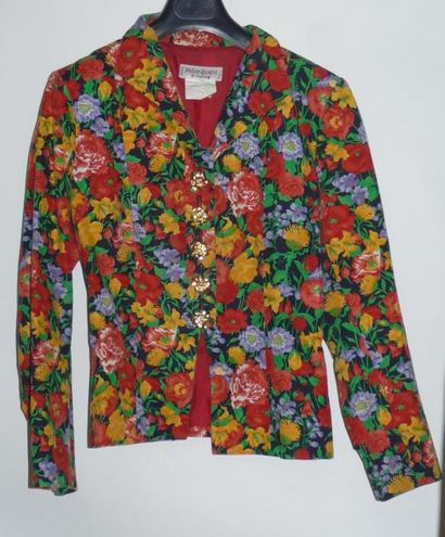 Yves Saint LAURENT Rive gauche Veste en coton à motif floral, col châle, simple boutonnage...