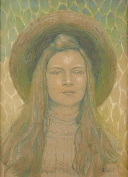 Pierre CHAPUIS (1863-1942) Portrait de Germaine Chapuis jeune fille Aquarelle et...