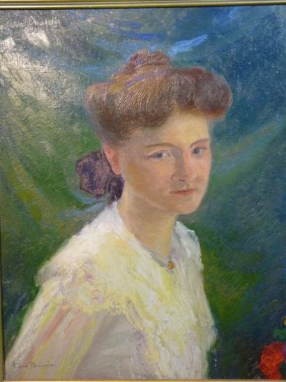 Pierre CHAPUIS (1863-1942) Portrait de Germaine Chapuis Huile sur carton Signé en...