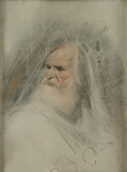 DOMENICO MORELLI (NAPLES 1823-1901) Un prophète Pierre noire, sanguine et lavis gris...