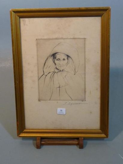 Eugène LEGUEULT (1858-?) Portrait de femme Eau forte Signée hors planche au crayon...
