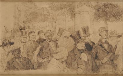Charles Henri PILLE (1844-1897) A l'exposition universelle Encre de chine Signée...