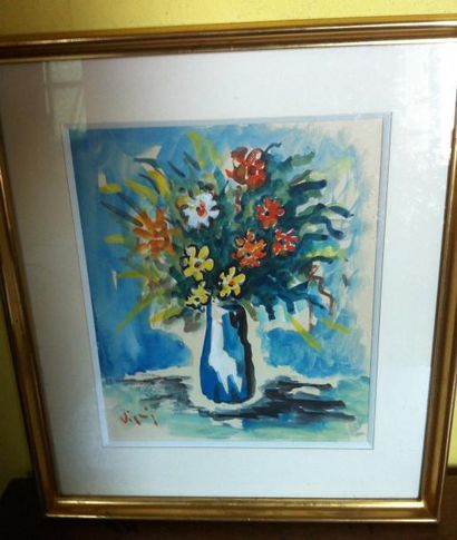 Sylvain VIGNY (1902-1970) «Vase de fleurs» Aquarelle signée en bas à gauche 32 x...