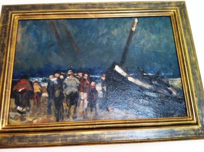 Abel BELTRAM (1871-1954) «L'épave» Huile sur toile signée en bas à droite.32x46 ...