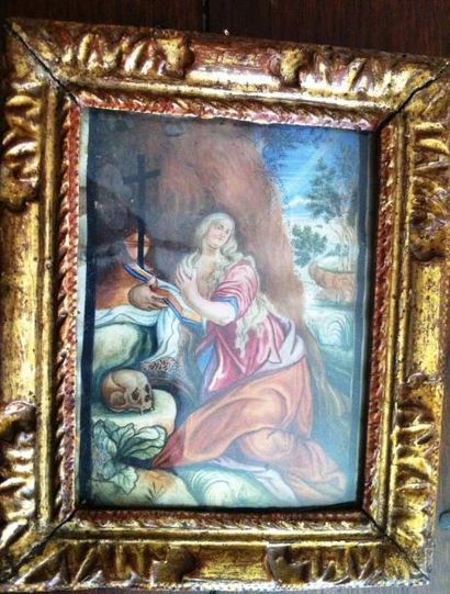 ECOLE FRANÇAISE du XVII° siècle «Marie madeleine» Huile sur papier marouflé sur panneau...