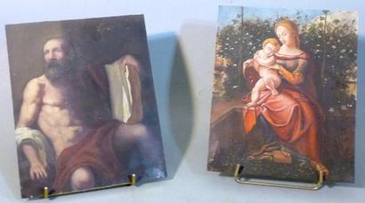 École italienne «Saint Jérôme, Vierge à l'enfant» Deux huiles sur cuivre 28x23 c...
