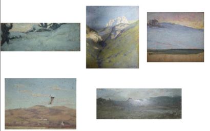 Etienne de MARTENNE (1868-1920) Ensemble comprenant cinq Huiles. Paysage de montagne....