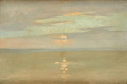 Paul-Elie GERNEZ (1888-1948) Coucher de soleil Huile sur toile marouflé sur panneau...