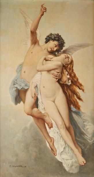 EMILE MUNIER (1840-1895) L'enlèvement d'Orytie par Borée Huile sur toile signée en...