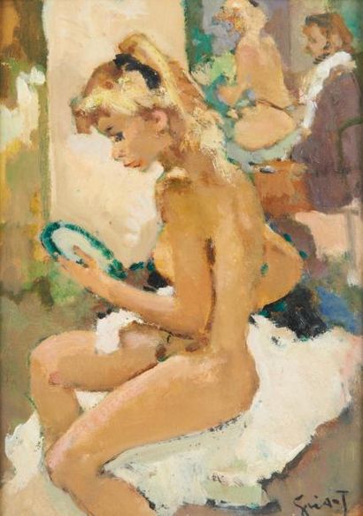 Pierre GRISOT (1911-1995) Nu féminin au miroir Huile sur toile Signée en bas à droite...