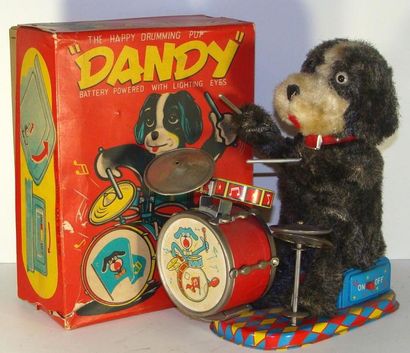 ALPS JAPAN «Dandy the Happy Drumming Pup» chien jouant de la batterie, h=21cm (b...