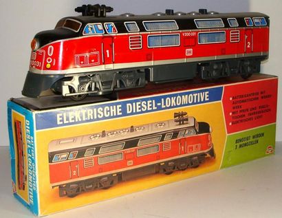 ASAHI Locomotive diesel en tôle lithographiée pour le réseau allemand, l=40cm (b...