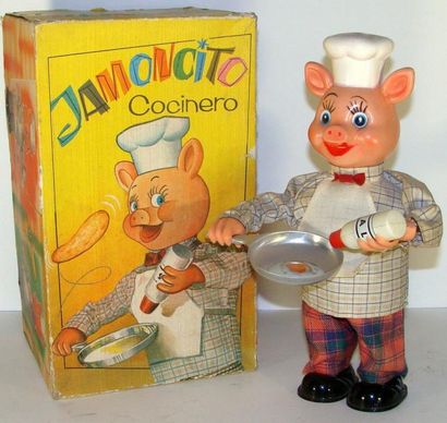 null JAMONCITO COCINERO: jouet espagnol mécanique figurant un cochon cuisinier faisant...