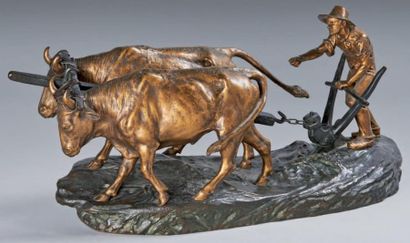 Edouard DROUOT (1859-1945) d'après Laboureur Epreuve en bronze signée 11 x 21,5 x...