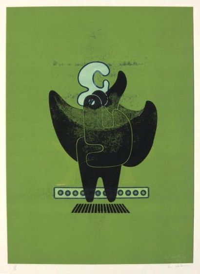 Ervin NEUHAUS (1928-2012) Un mouvement Monotype. Linogravure en couleurs signée en...