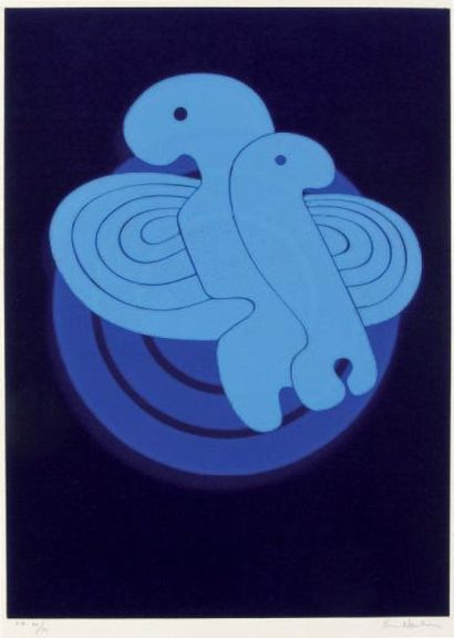 Ervin NEUHAUS (1928-2012) Oiseau Bleu cosmique Linogravure. 65 x 50 cm -17 exemplaires...